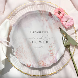 Prato De Papel Chá de Bebê de Noiva em Azul Poeira e Rosa Blush