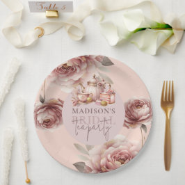 Prato De Papel Chá de Bebê de Noiva Personalizado em Aquarela