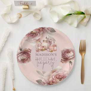 Prato De Papel Chá de Bebê de Noiva Personalizado em Aquarela