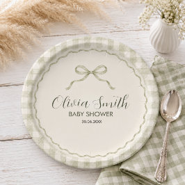 Prato De Papel Chá de Bebê do Coelho Sage Gingham