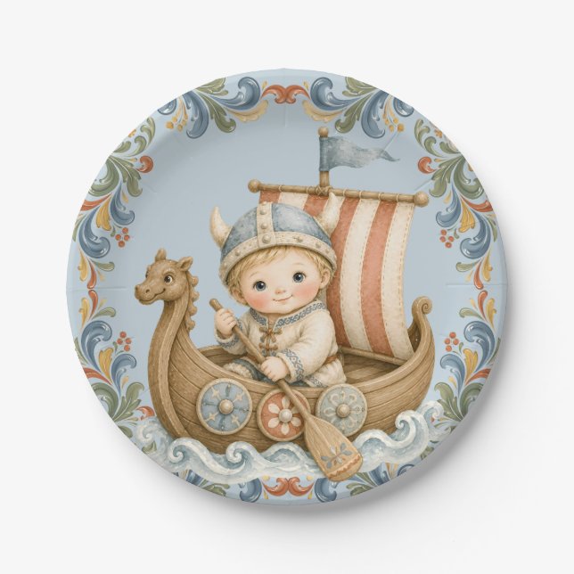 Prato De Papel Chá de Bebê do Doce Pequeno Viking (Frente)