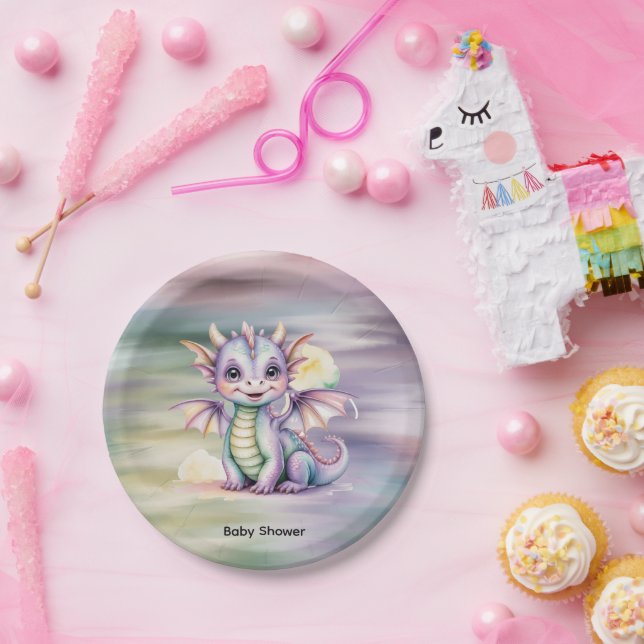 Prato De Papel Chá de Bebê do Dragão Fantasia Pastel (Festa)