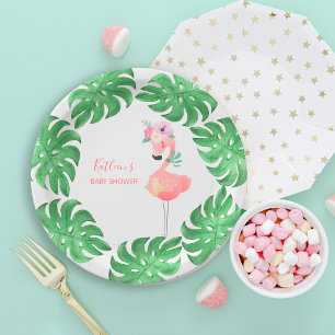 Prato De Papel Chá de bebê do flamingo rosa engraçado e fofo