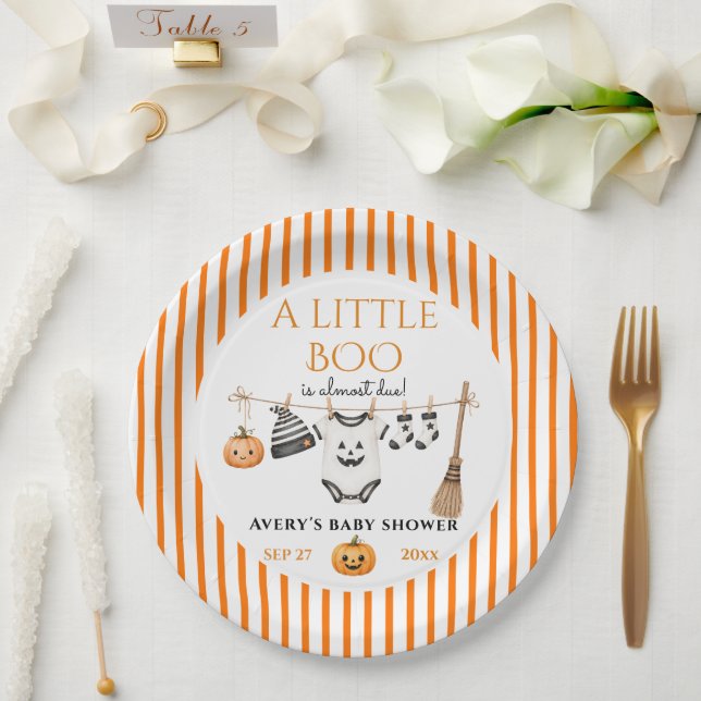 Prato De Papel Chá de Bebê do Little Boo Halloween Mínimo (Casamento)