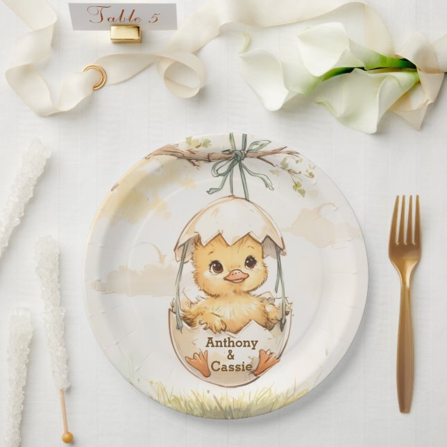 Prato De Papel Chá de Bebê do Patinho  (Casamento)