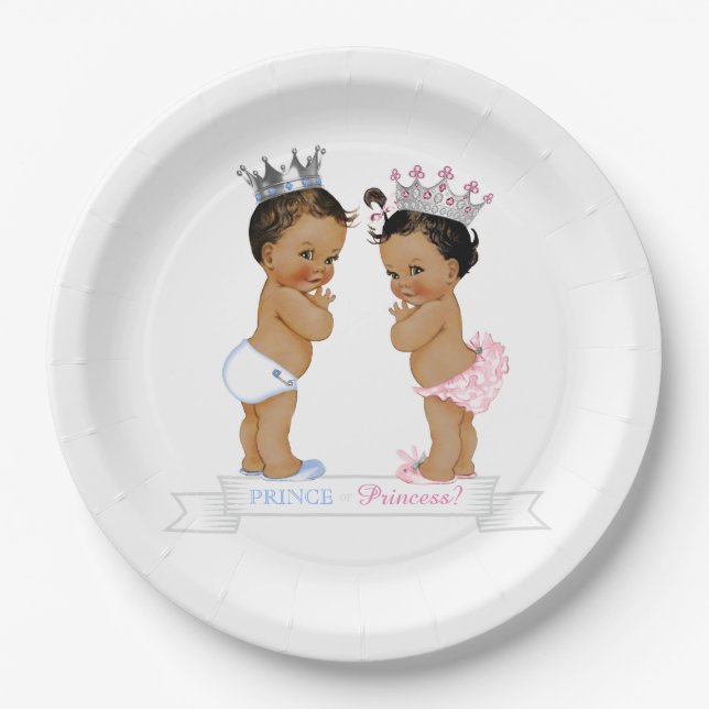 Prato De Papel Chá de Bebê do Príncipe e Princesa Étnico (Frente)