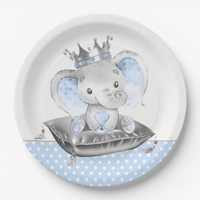 Prato De Papel Chá de Bebê do Príncipe Elefante (Frente)