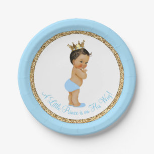 Prato De Papel Chá de Bebê do Príncipe Étnico Baby Blue Gold