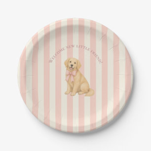 Prato De Papel Chá de Bebê do Retriever Dourado Rosa