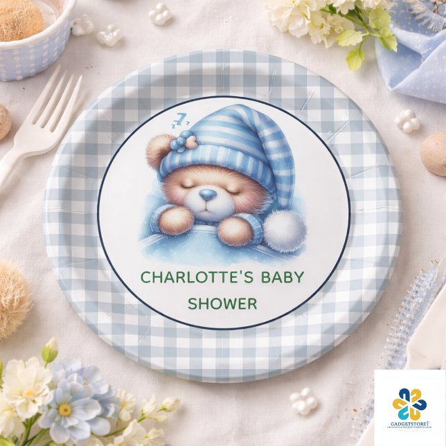 Prato De Papel Chá de Bebê do Ursinho Fofo (Cute Teddy Bear Baby Shower Paper Plates)