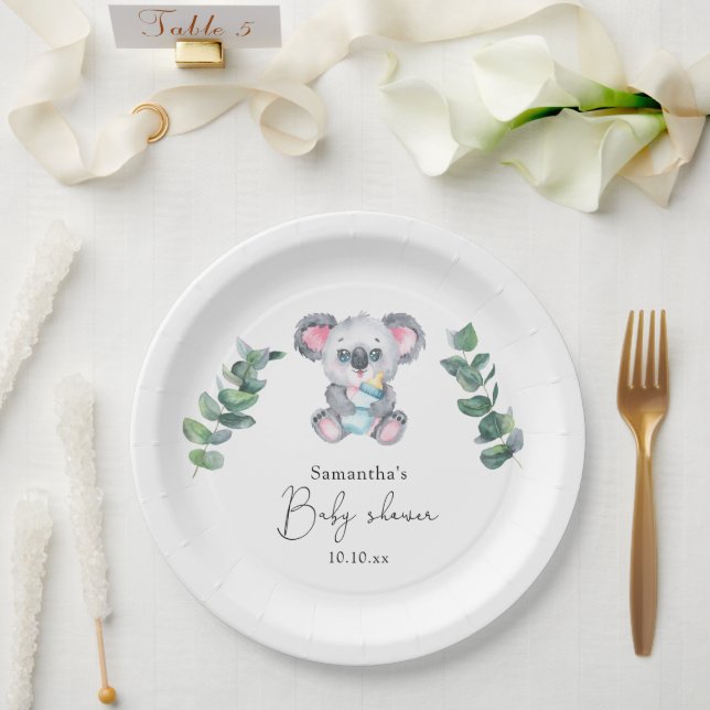 Prato De Papel Chá de Bebê do Ursinho Koala (Casamento)