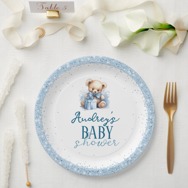 Prato De Papel Chá de Bebê do Ursinho Teddy Fofo (Casamento)