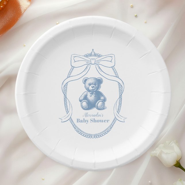 Prato De Papel Chá de Bebê do Ursinho Teddy Francês Elegante (Criador carregado)