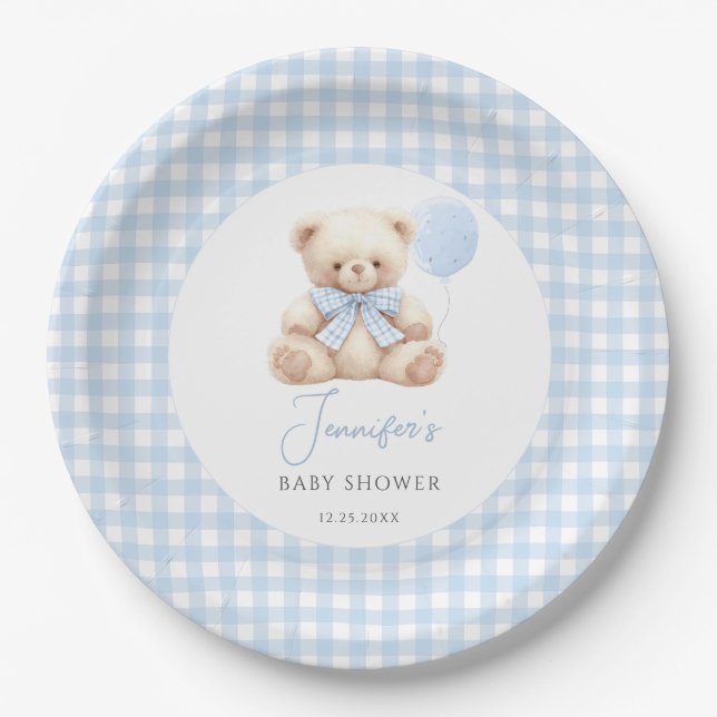 Prato De Papel Chá de Bebê do Urso Azul-Teddy Boho (Frente)
