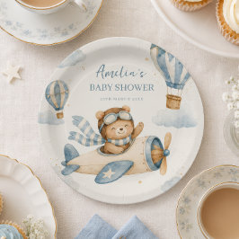 Prato De Papel Chá de Bebê do Urso Teddy Avião Antigo