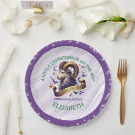 Prato De Papel Chá de Bebê do Zodíaco Capricórnio Lavanda e Verde