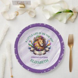 Prato De Papel Chá de Bebê do Zodíaco Leo Lavanda e Verde