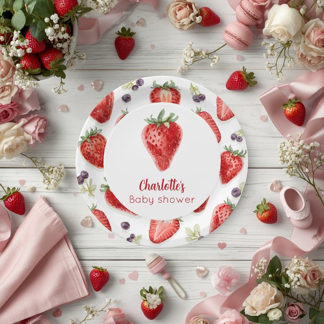 Prato De Papel Chá de Bebê Doce Morango Personalizado  (Criador carregado)