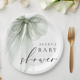 Prato De Papel Chá de Bebê Elegante Arco de Salvia Verde Branco