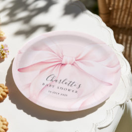 Prato De Papel Chá de Bebê Elegante com Laço Rosa