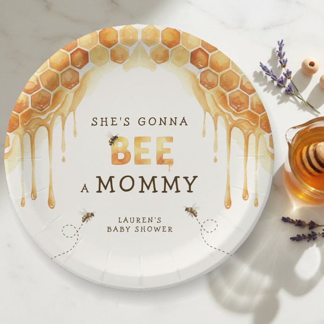 Prato De Papel Chá de Bebê em Aquarela Favo de Mel Abelha (Honey Bee Honeycomb Watercolor Baby Shower Paper Plates
)