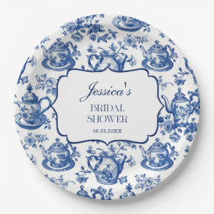 Prato De Papel Chá de Bebê Festa Chá Azul Branco Chinoiserie
