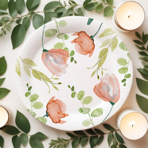 Prato De Papel Chá de Bebê Floral Aquarela Verde Coral