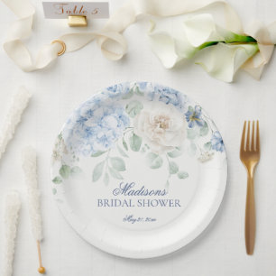 Prato De Papel Chá de Bebê Floral Azul