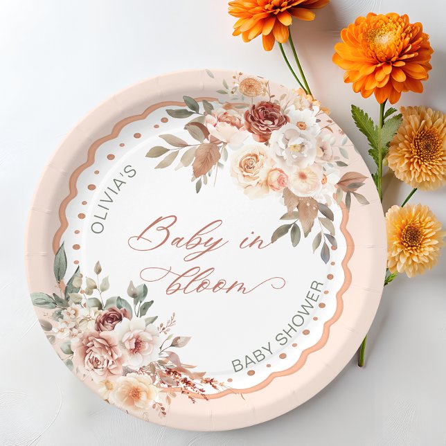 Prato De Papel Chá de Bebê Floral Boho Baby in Bloom (Criador carregado)