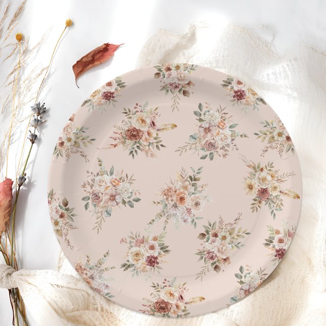 Prato De Papel Chá de Bebê Floral Boho Elegante (Criador carregado)