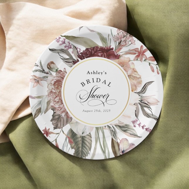 Prato De Papel Chá de Bebê Floral Boho Fantasia Aquarela (Criador carregado)