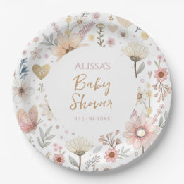 Prato De Papel Chá de Bebê Floral Boho Flor Silvestre