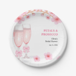 Prato De Papel Chá de Bebê Floral com Laço Rosa e Prosecco