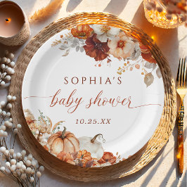 Prato De Papel Chá de Bebê Floral de Outono Boho Abóbora