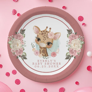 Prato De Papel Chá de Bebê Floral Girafa Fofa
