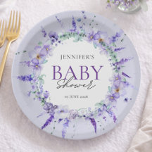 Chá de Bebê Floral Lavanda Elegante Aquarela