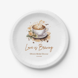 Prato De Papel Chá de Bebê Floral Love is Brewing Café Brown