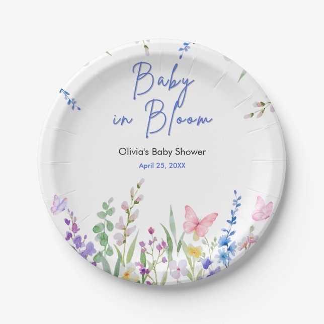 Prato De Papel Chá de Bebê Floral Primavera Bebê em Flor  (Frente)