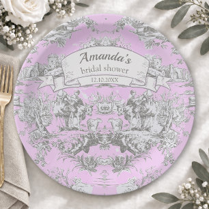 Prato De Papel Chá de Bebê floral rosa vintage toile de jouy