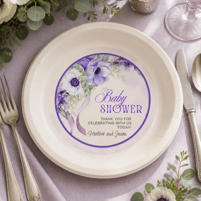 Prato De Papel Chá de Bebê Floral Roxo Elegante (Criador carregado)