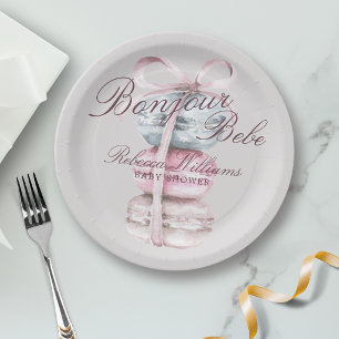 Prato De Papel Chá de Bebê French Macaron Bonjour Bebe