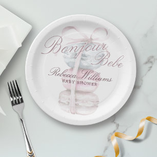 Prato De Papel Chá de Bebê French Macaron Bonjour Bebe