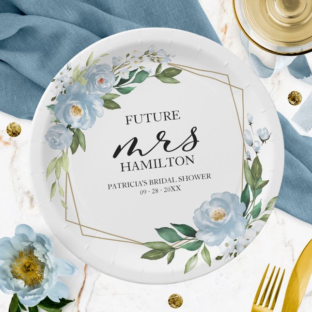 Prato De Papel Chá de Bebê Geométrico Floral Azul Poeirento (Criador carregado)