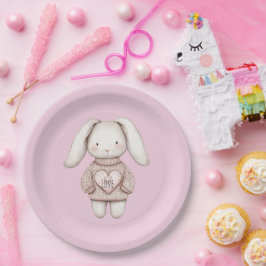 Prato De Papel Chá de Bebê Heart Suéter Rosa Bunny Fofo Rosa