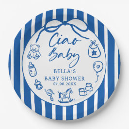 Prato De Papel Chá de Bebê Ilustrado Italiano Ciao Bambino Azul