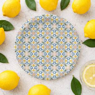 Prato De Papel Chá de Bebê Italiano com Azulejos Azuis