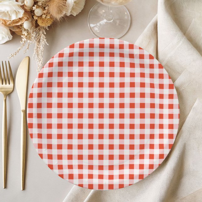 Prato De Papel Chá de Bebê Italiano Pizza Xadrez Vermelho (Red Gingham Baby Shower Paper plate)