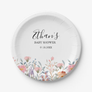 Prato De Papel Chá de Bebê Jardim Floral Aquarela Simples