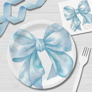 Prato De Papel Chá de Bebê Laço Azul Simples