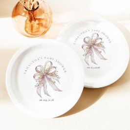 Prato De Papel Chá de bebê laço roxo Coquette